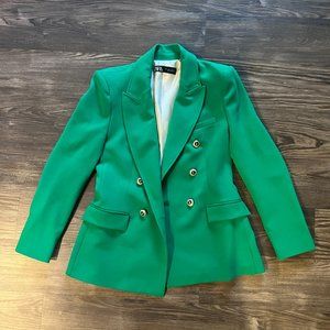 Zara Double-Breasted Green Blazer Size L